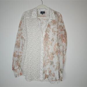 Vici Floral Blouse in Peach and Cream long sleeve top